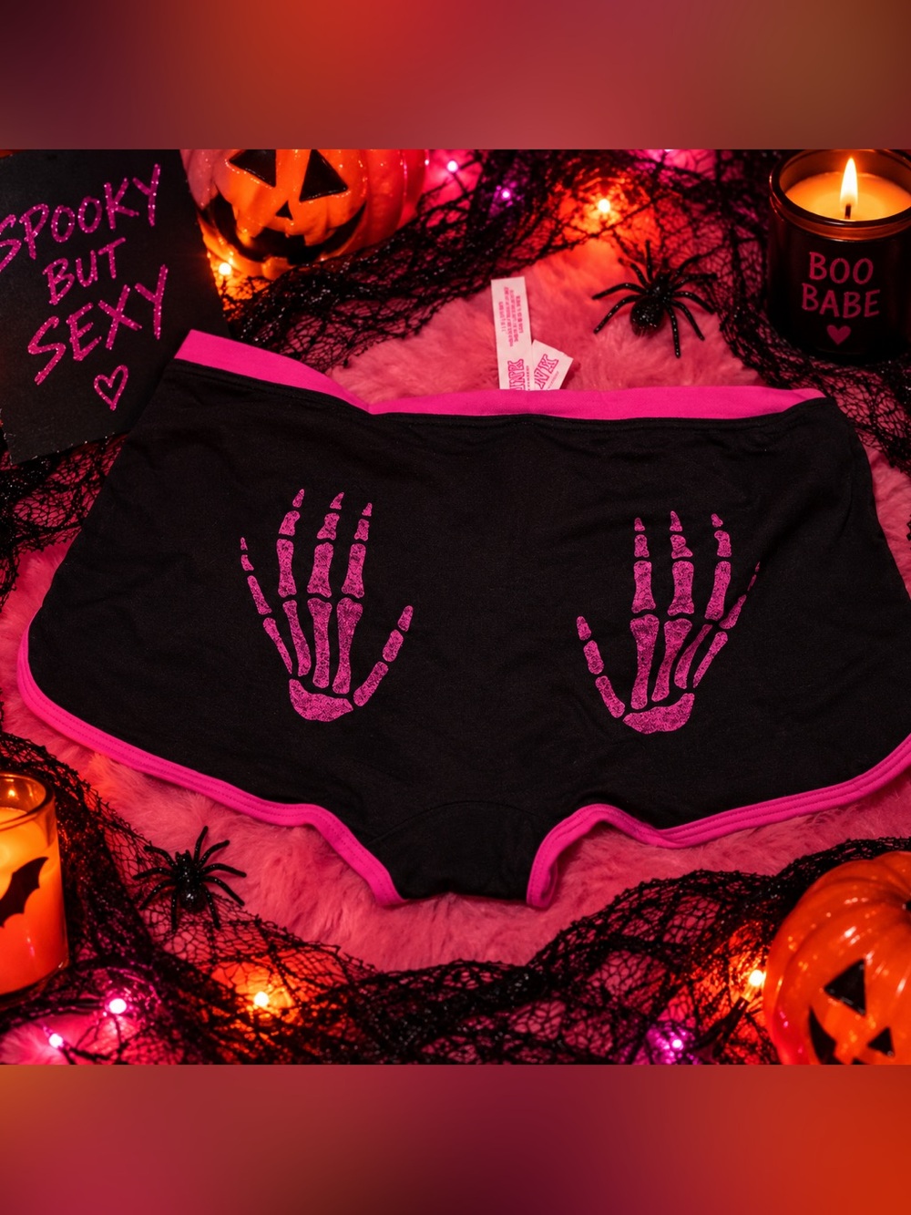 Victoria’s Secret PINK Skeleton Hands Dorm Boyshort Panty Size L NWT